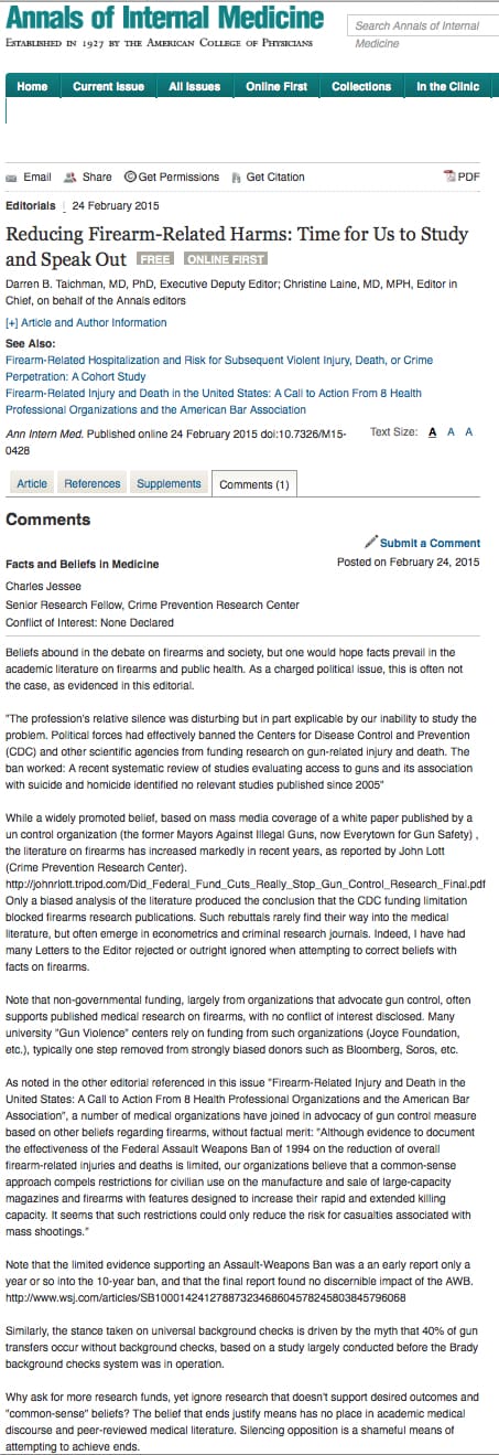 Bret Jessee Response in the Annals of internal Medicine 2:24:15