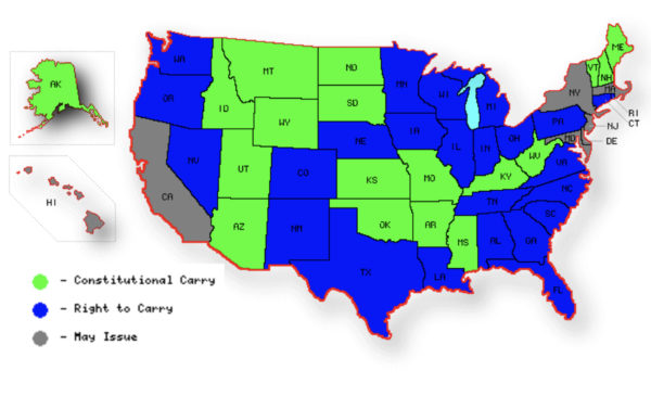 Age Limits to Carry Concealed in Constitutional Carry States and Right-to-Carry States