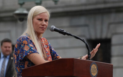 Nikki Goeser speaks at the Pennsylvania state Capitol