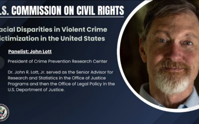 Testimony before the US Commission on Civil Rights on Racial Disparities in Violent Crime Victimization in the United States. A lively discussion ensued as Lott was the only witness attacked by the Commissioners and other witnesses.