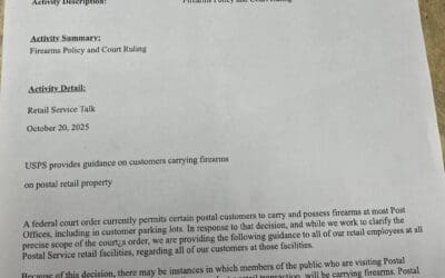 United States Post Office Tells Employees to Treat Customers Carrying Handguns the Same as All Other Customers