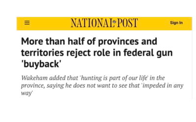 Canadian Provinces Refuse to Participate with Canadian Federal Government’s Gun Confiscation Program