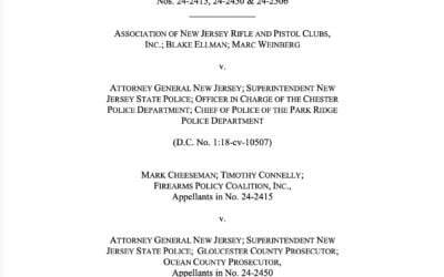 Major Decision: U.S. Court of Appeals for the 3rd Circuit Strikes Down New Jersey’s semi-automatic rifles and large-capacity magazines bans. Copy of decision is available here.